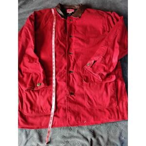 Vintage 90s Marlboro Country Store Red Canvas Chore Jacket Leather Collar Xlarge
